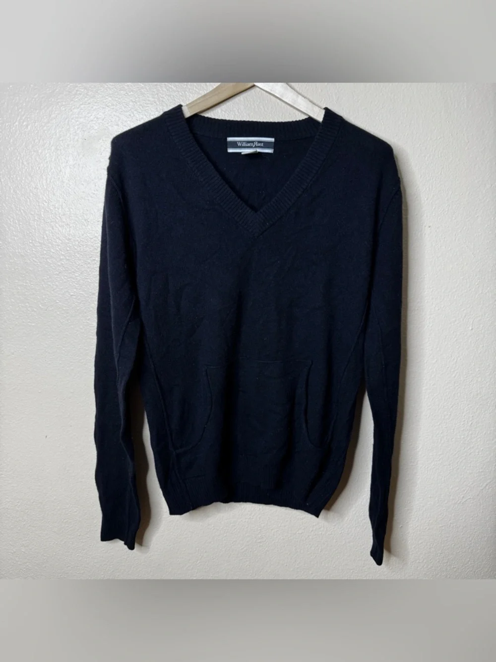 William Rast Sweater Men’s Large Black Wool Silk Cashmere V-Neck Pocket Pullover